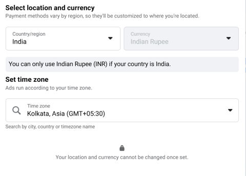 location & Currency selection