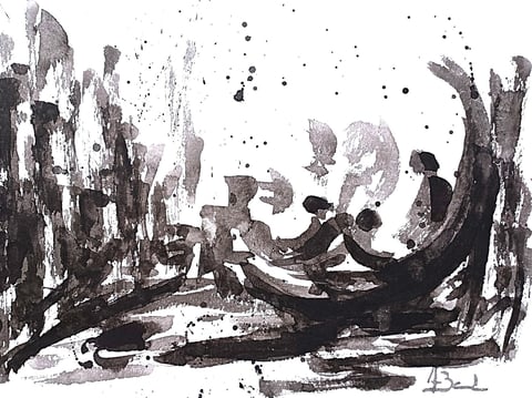 Peinture abstraite noir et blanc Bâton d'encre de Chine Traditionnel de chine