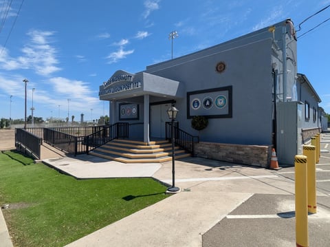 Exterior photo of the James McDermott American Legion Post 172 meeting hall in Tracy CA