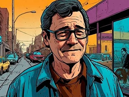 Portrait photo transformed into a comic painting of a man like a character from my scaner darkly