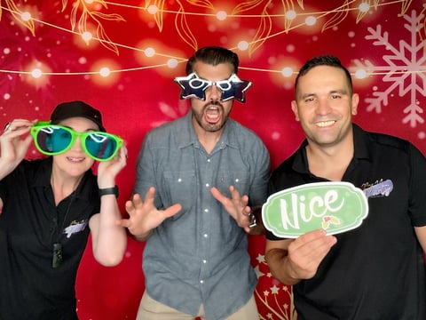 Xmas red and gold themed digital photo booth for staff christmas party at eat streets Brisbane.