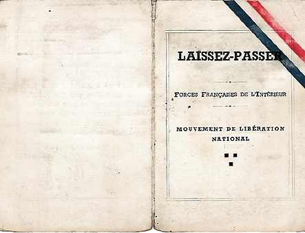 Laissez-passer FFI mouvement de libération national