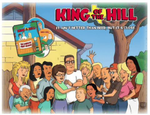 a cartoon of a family of four people standing in front of a house