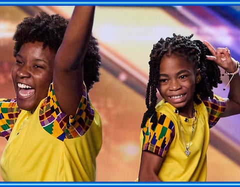 Afronita and Abigail in an African print on the stage of Britain's Got Talent.