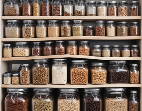 a shelf with many different types of food in it