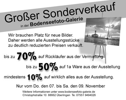 Großer Sonderverkauf in der Bodenseefoto-Galerie Überlingen - Bis zu 70% Rabatt