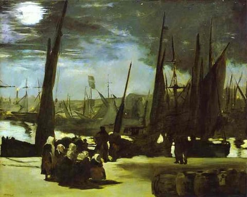 a painting of a boat in the water