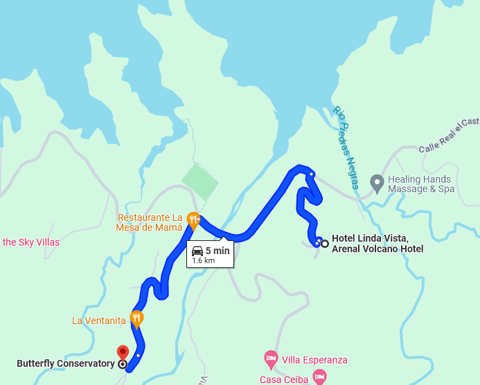 Map of Driving From Hotel Linda Vista to Butterfly Observatory