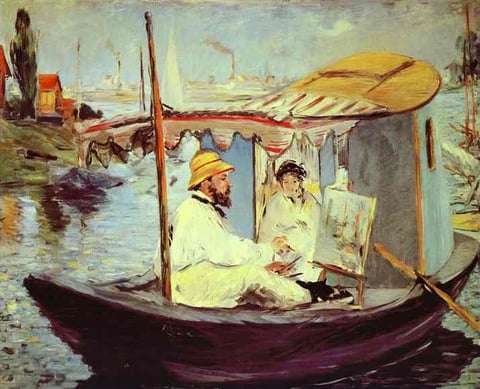 a painting of a man in a boat