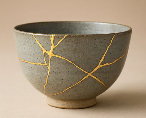 gold patchwork of broken Japanese clay pot
