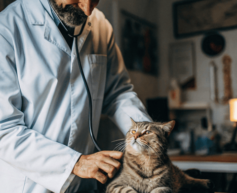 A veterinarian performing a gentle checkup on a blind cat