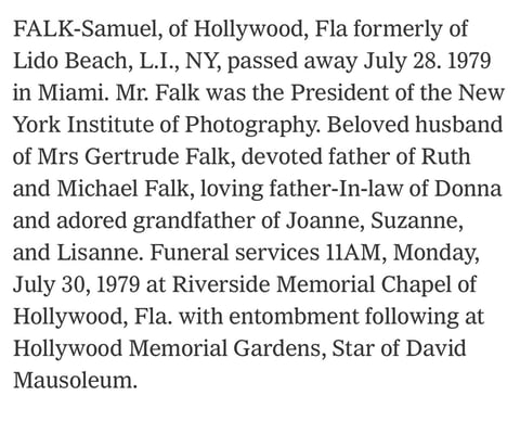 New York Times Obituary of Samuel Falk