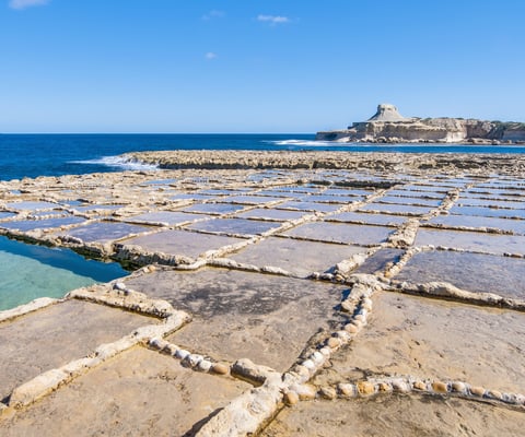 Salt pans at Xwejni Bay.