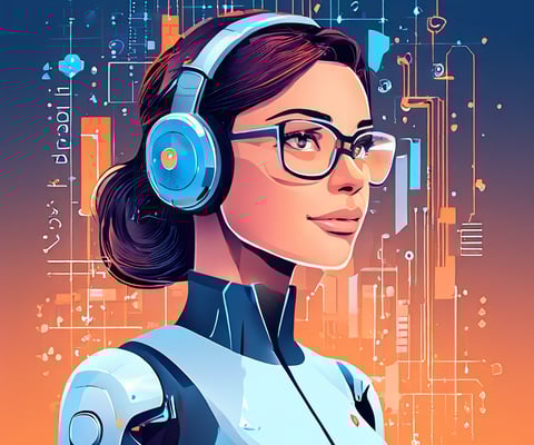 Illustration of a woman and AI