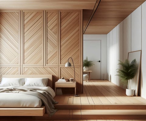 minimalist interior bedroom wooden details