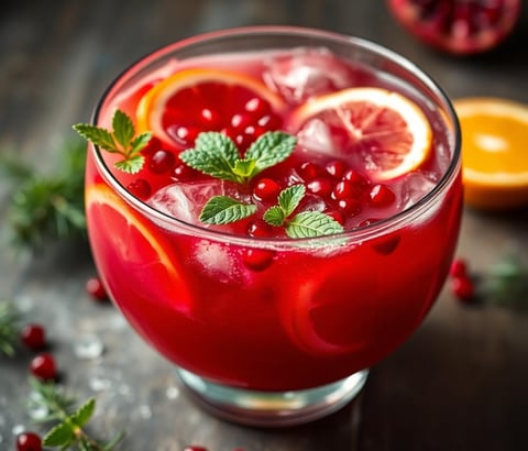 a glass of red punch with a slice of orange on the side