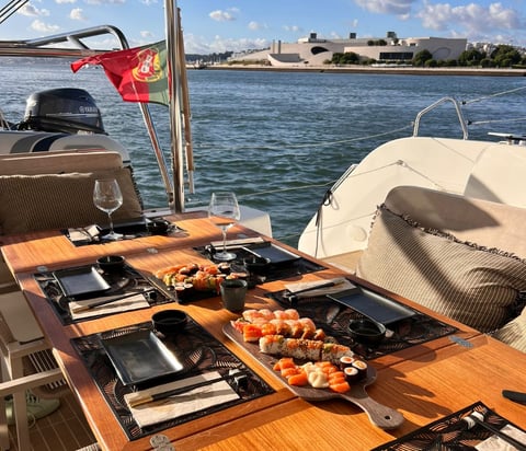 Sushi is served on board our Lagoon 46