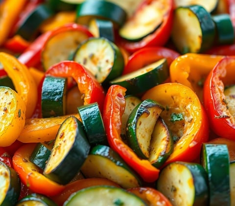 Bell peppers and zucchini: Stick with the theme and roast sliced zucchini along with colorful bell p