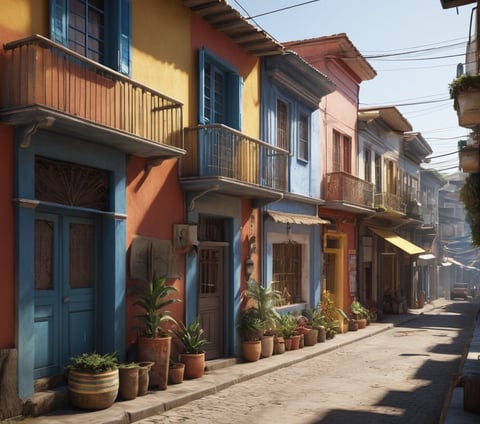 rua típica brasileira, sobrados coloridos com sacadas, transmitindo sensação de aconchego