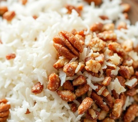 Shredded coconut and crushed pecans
