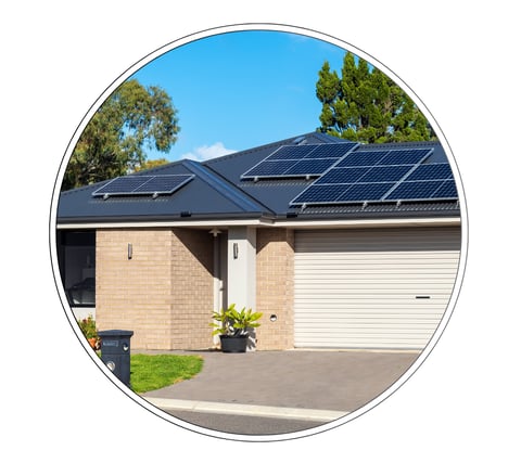 Rooftop mounted solar panels on house