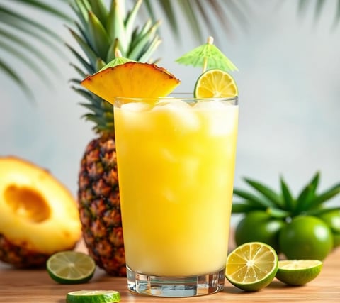 a pineapple juice with pineapples and lime