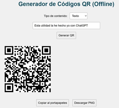 Generador de códigos QR generado con ChatGPT.