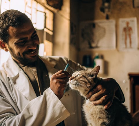 A cat receiving a vaccination at a vet clinic