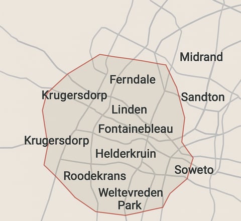Service area map with suburbs in Randburg, Roodepoort & West Rand