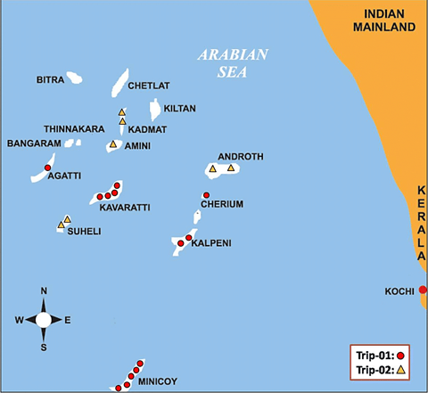 A map of a Island which shows the various tourist places with names and red dot in the map