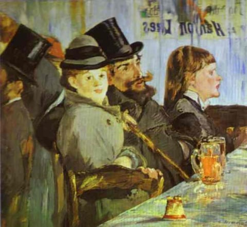a painting of a group of people sitting at a table