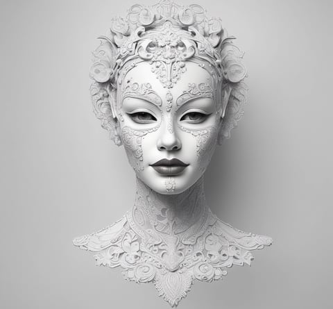 A woman's face with a white mask on before joining the CsillaSpirit Mentor Club