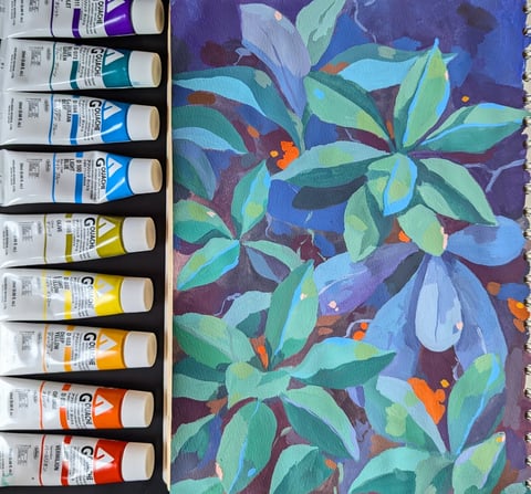 peinture réalisée a la gouache représentant des plantes landaises