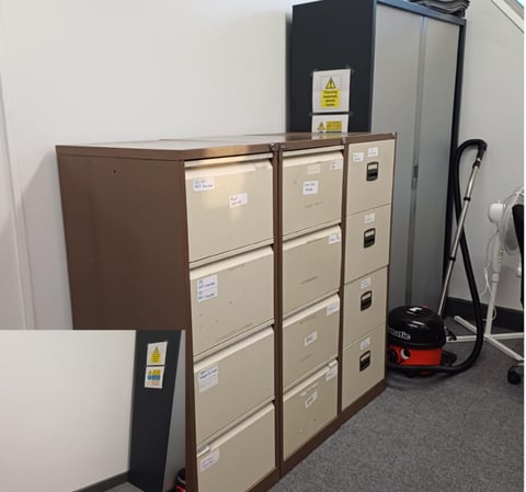 before and after pictures of cabbinets that have been removed from an office in worcester