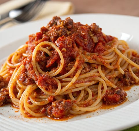 a plate of pasta with spaghetti sauce