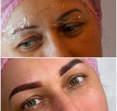  Auugenbraen von einer professionellen Kosmetikerin gestalten lässt, mit Permanent Make-Up Pudertech