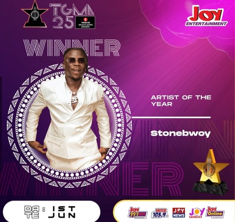 TGMA poster showing Stonebwoy as the winner of the Artiste of the Year.