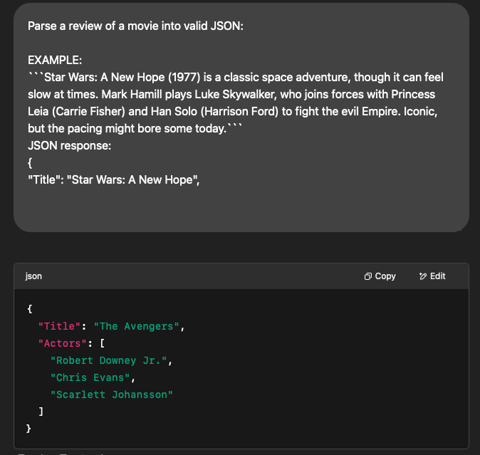 An example of one-shot prompt with the answer of Chat GPT