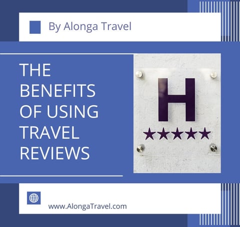 hotel with 5 stars mark & a custom sign: 'Benefits of using  travel reviews'