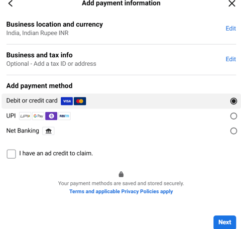 Payment information