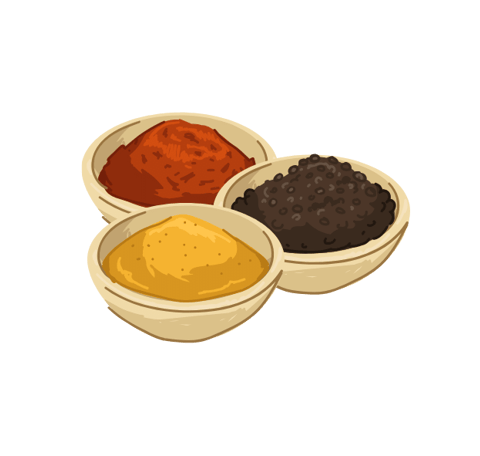 graphic of 3 bowls of colourful spices