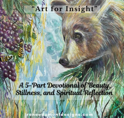 abstract painting of a bear in blue green and earth tones