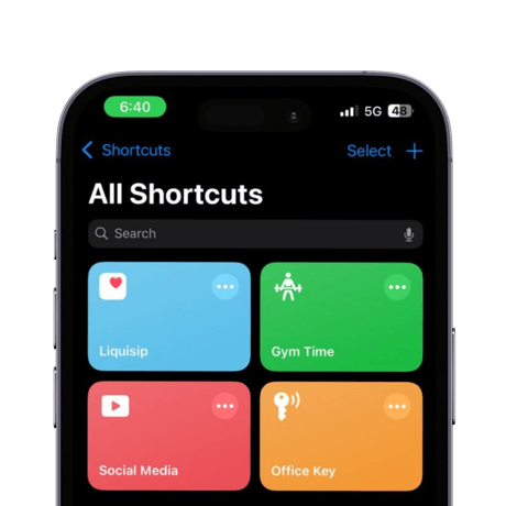 Liquisip custom shortcut for iphone