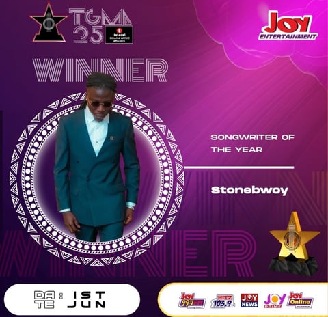 TGMA poster showing Stonebwoy as the winner of the Songwriter of the Year.
