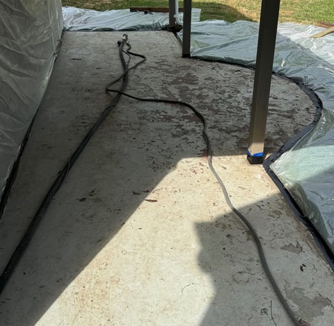 Multi layers of paint on a concrete patio