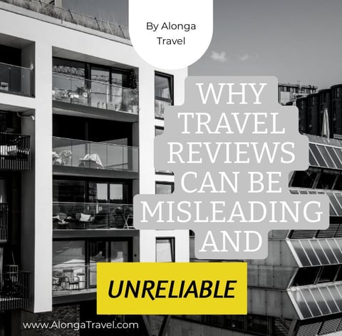 A hotel & a sign: 'Why travel reviews can be misleading & unreliable'