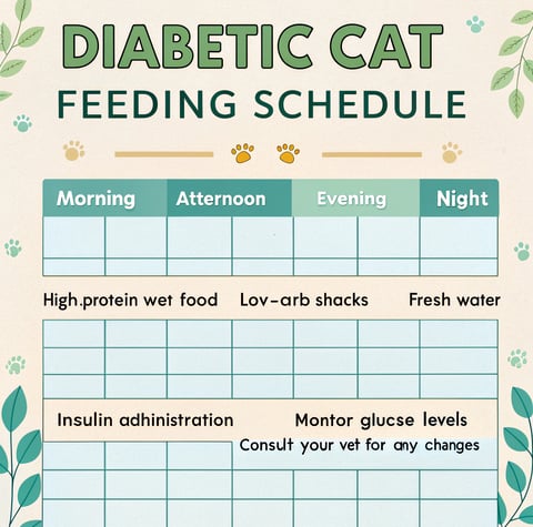 A daily feeding and insulin schedule tailored for managing feline diabetes