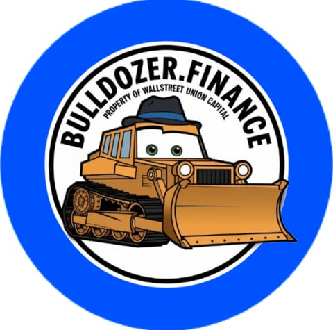 a bulldozer finance logo on a blue circle