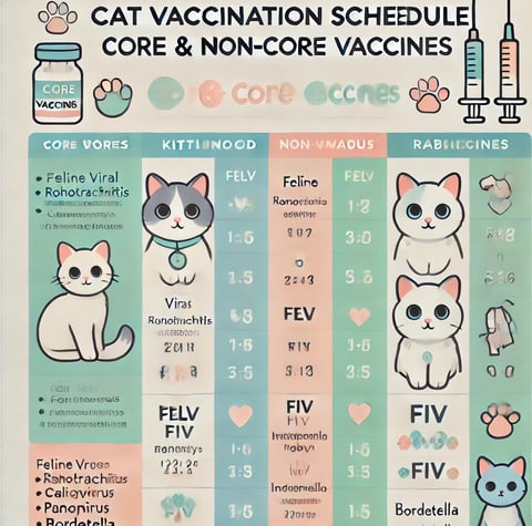 A vaccination chart for core and non-core cat vaccines
