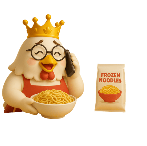 Maskot ayam RATU menelepon, layanan customer service Depot Mie Ayam RATU